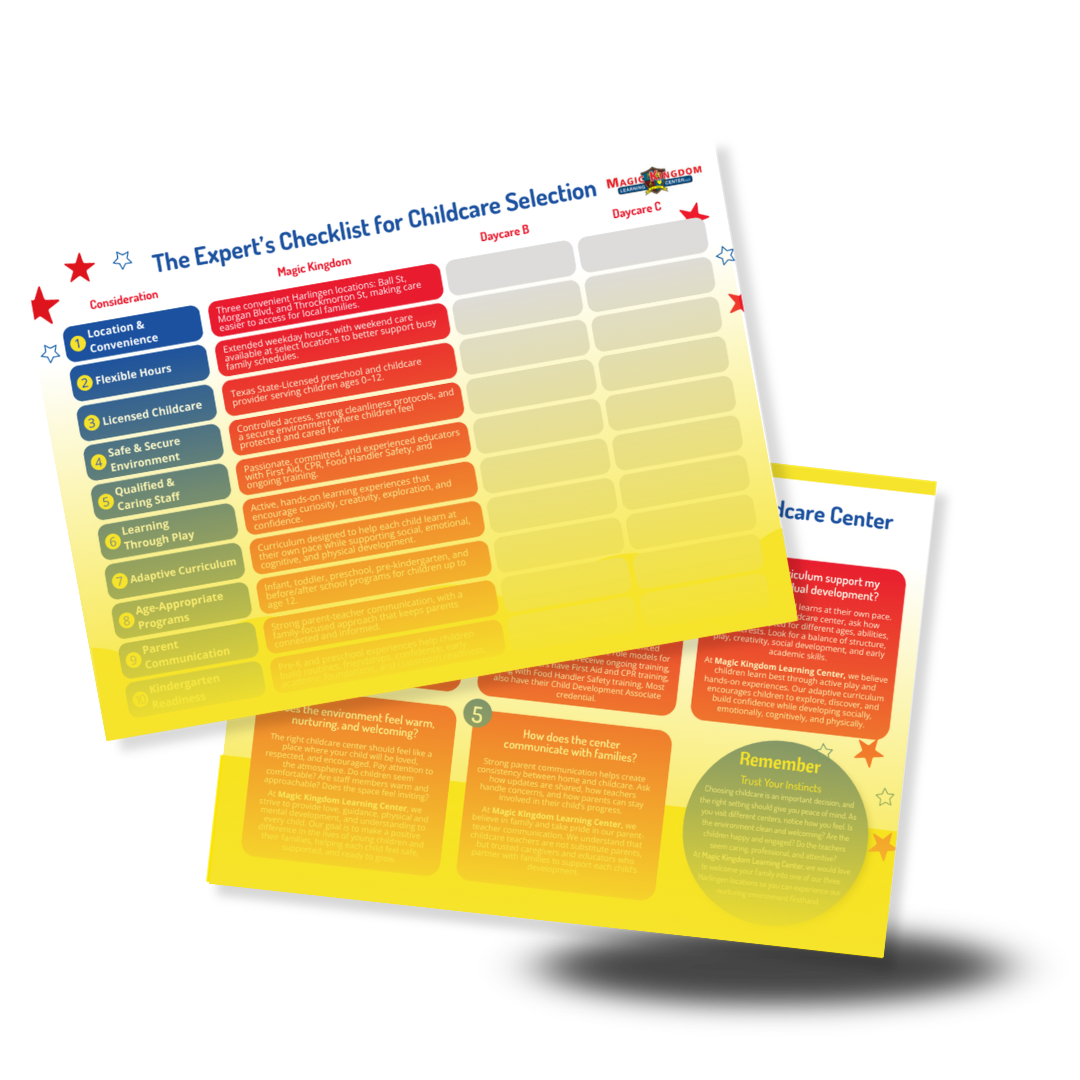 Free parent pack guide from Magic Kingdom Learning Center childcare and preschool in Harlingen TX