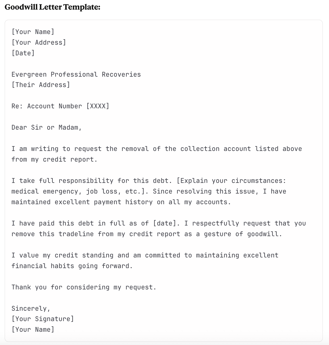 Goodwill Letter template