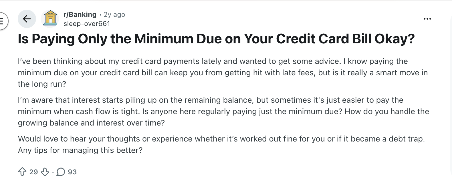 reddit thread about minimum payment on credit card
