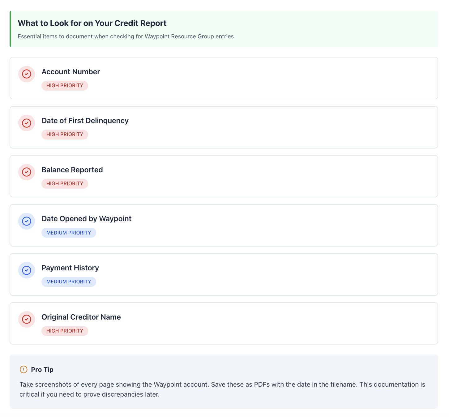 dealing with Waypoint Resource Group, what to look on credit report