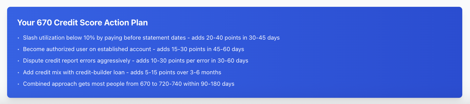 670 Credit Score Action Plan