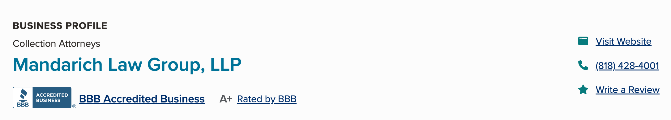Mandarich Law Group  BBB rating