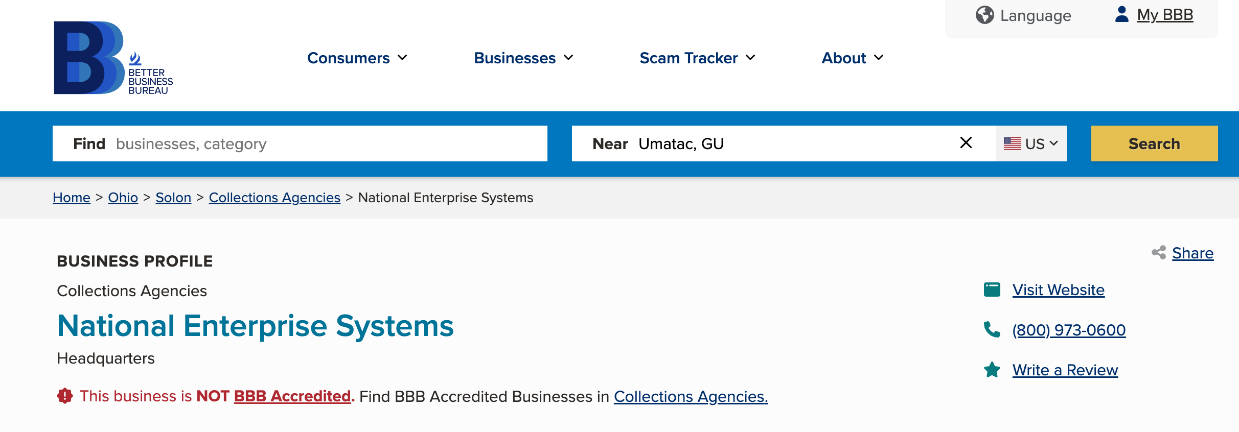 NES is not accredited by the Better Business Bureau