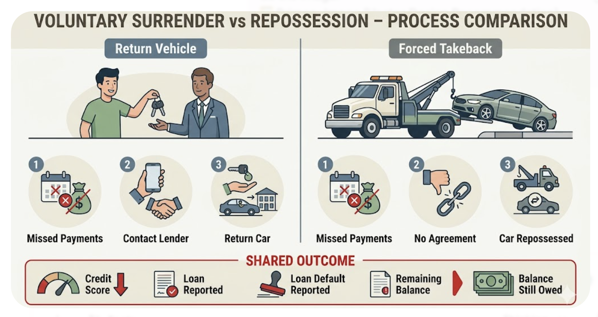 which damage credit score voluntary surrender vs repossession