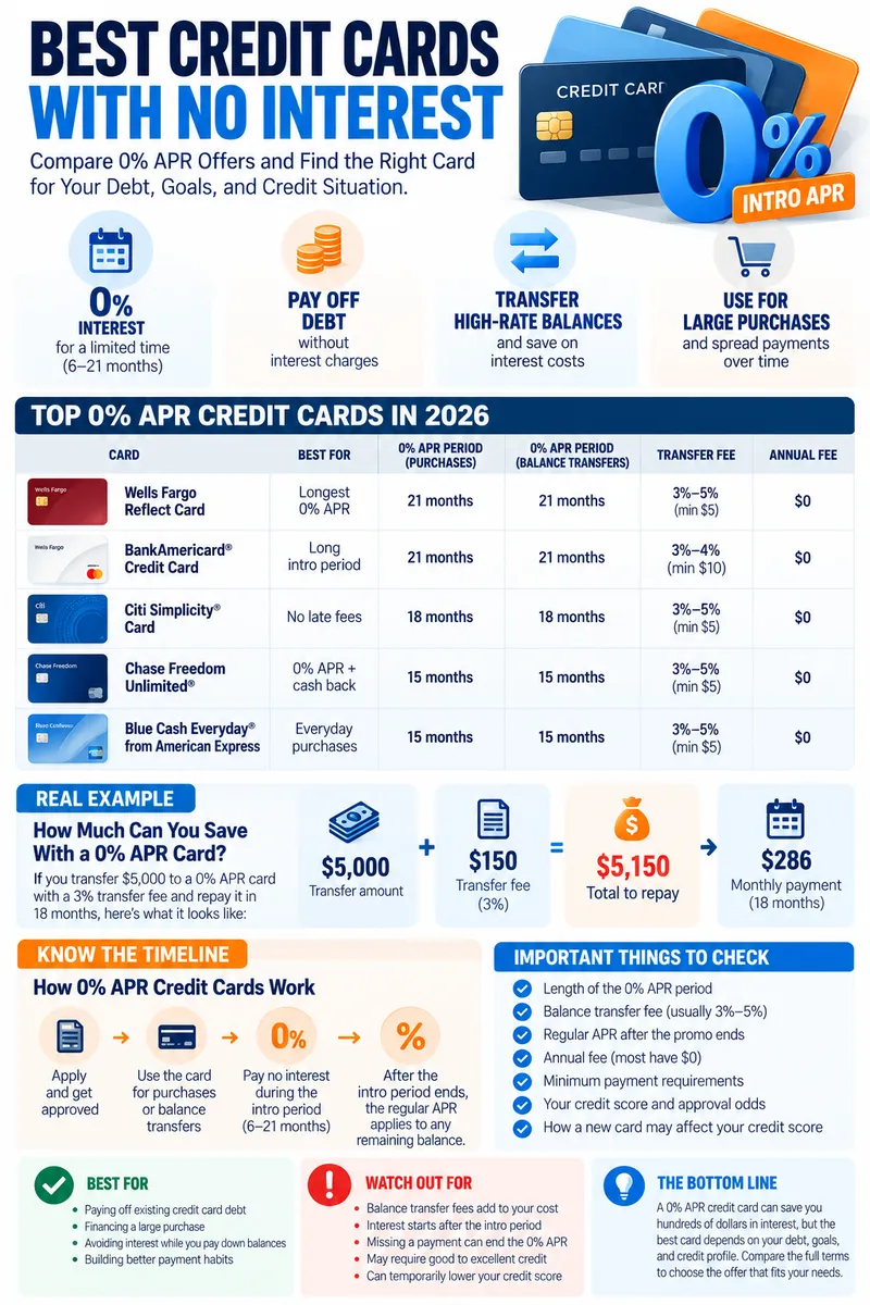 Best credit card no interest comparison showing APR periods, fees and credit impact