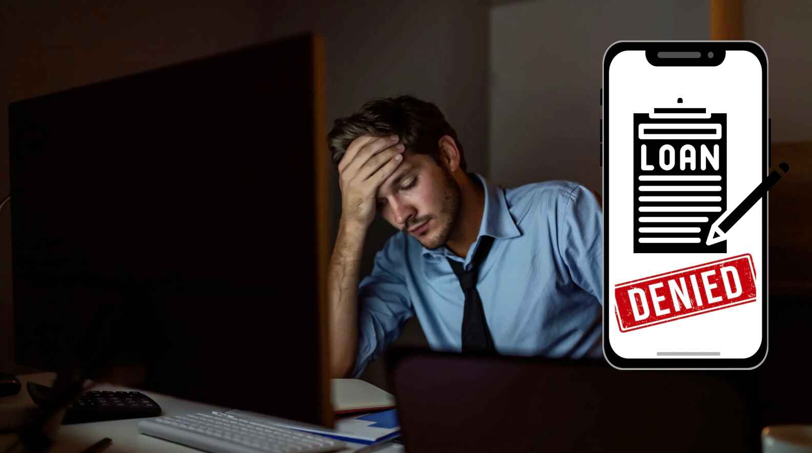 entrepreneur looking at a denied loan letter