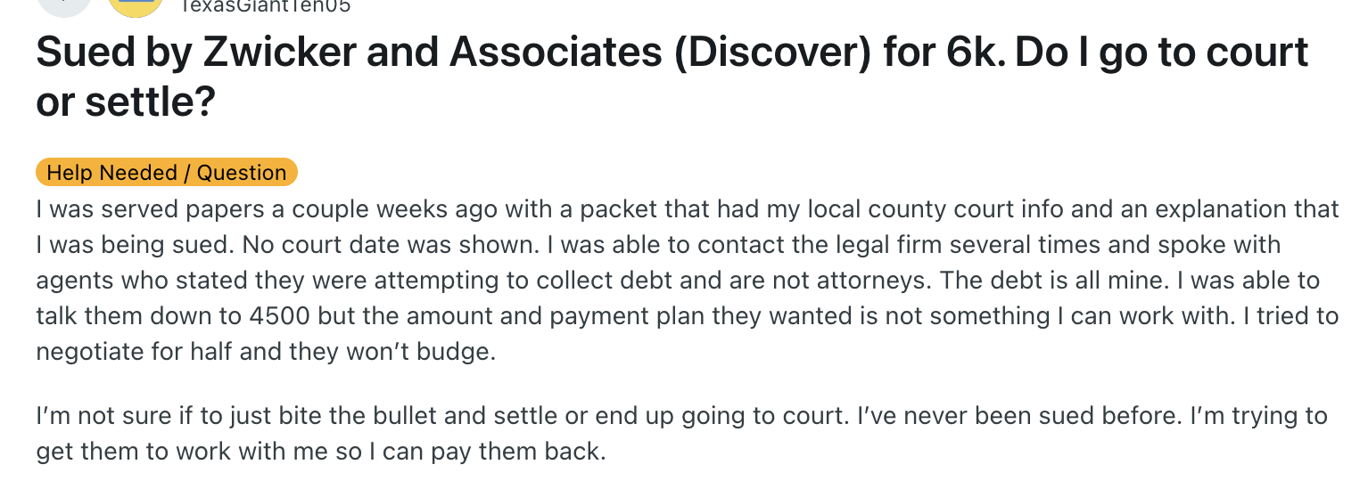 What to do when sued by Zwicker and Associates