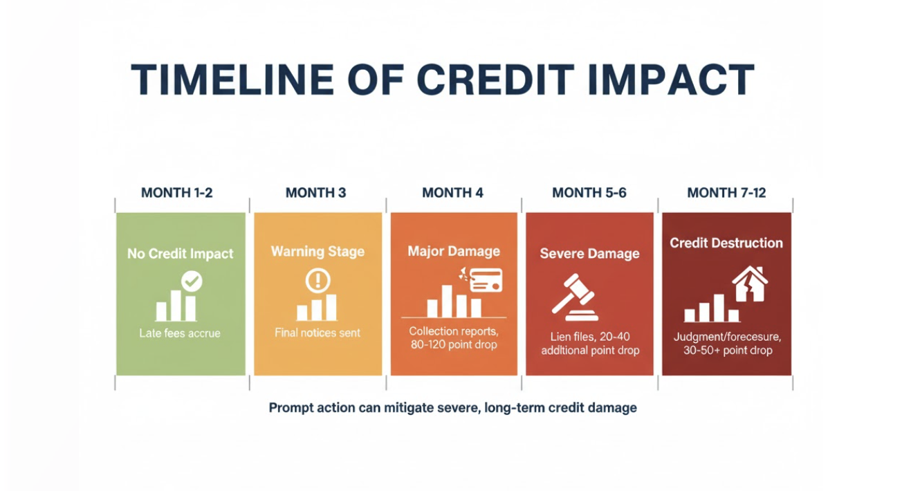 timeline of credit impact missed HOA payment