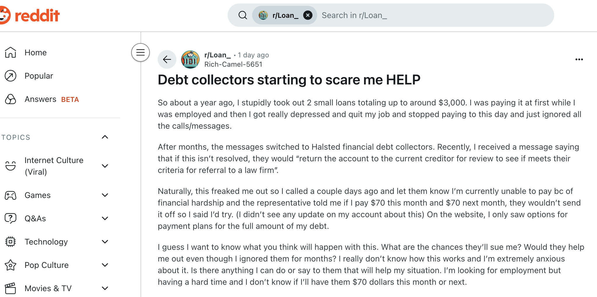 debt collection fear