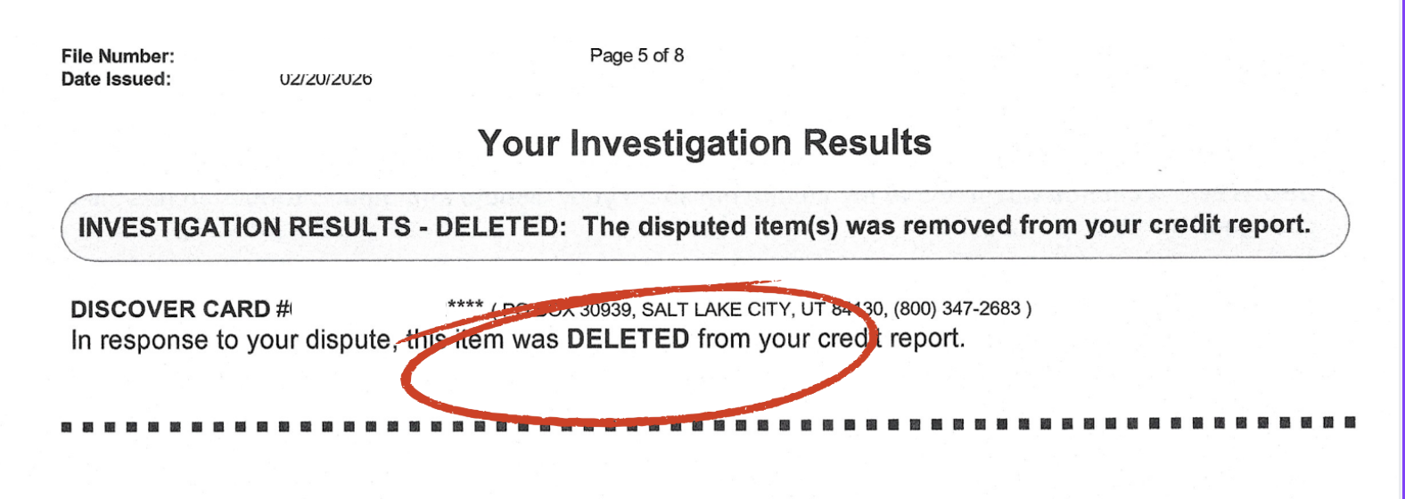 deleting a Discover credit card  collections