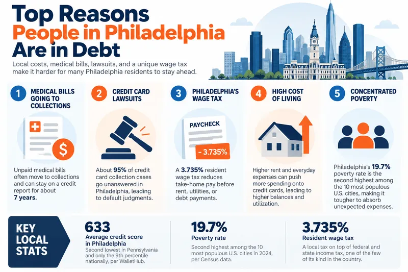 Philadelphia residents in Debt infographic