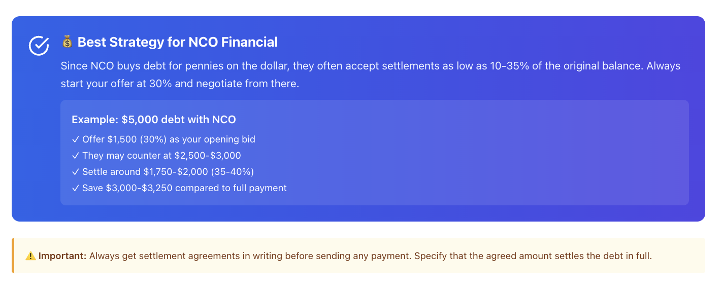 Best settlement for NCO financial