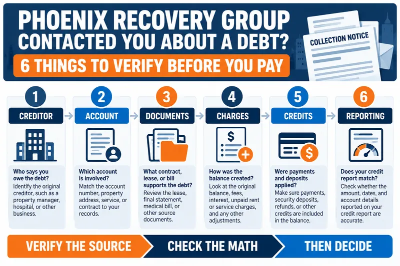 Phoenix Recovery Group debt verification checklist before paying