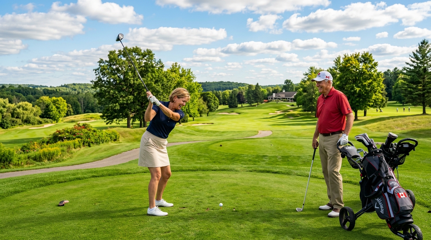 Couple in their 60s enjoying golf at Briar Hill Nottawasaga Resort Alliston Ontario