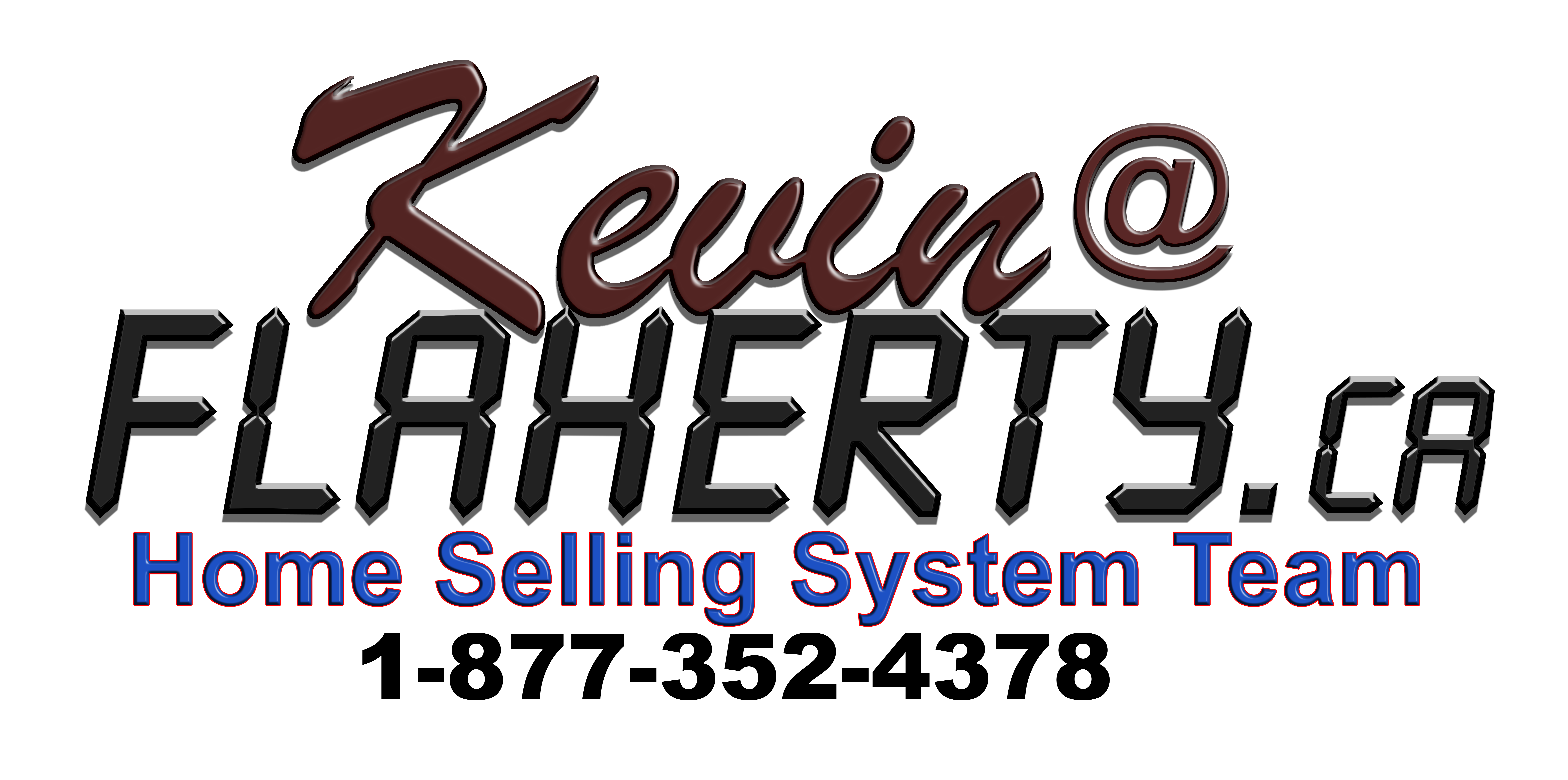 Flaherty Team logo with Kevin@Flaherty.ca featuring "Flaherty" in bold text, "Home Selling System Team" below, emphasizing real estate services