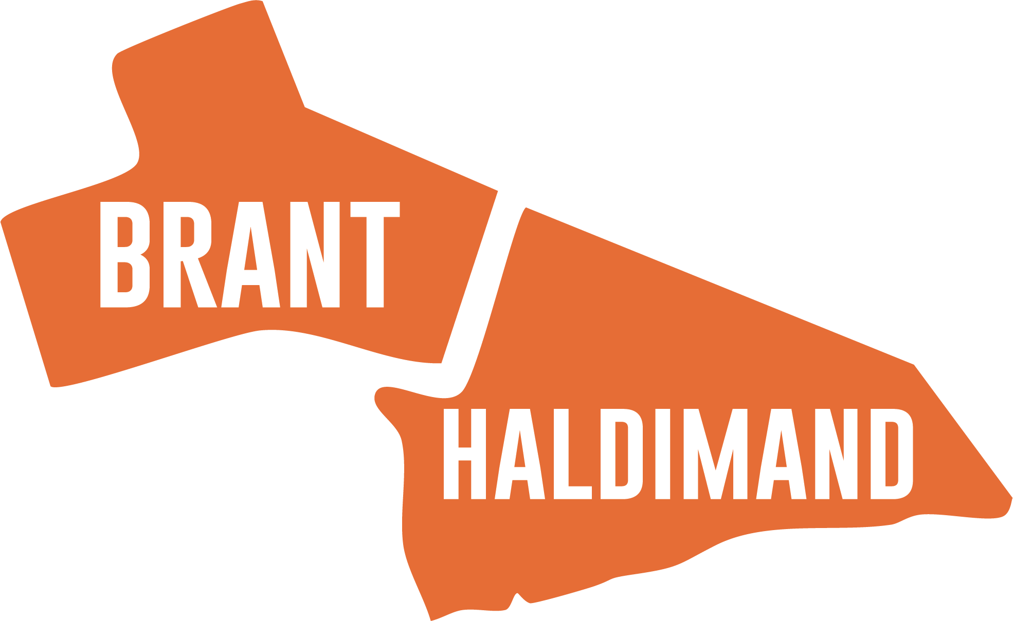 Silhouette of Brant and Haldimand counties in orange