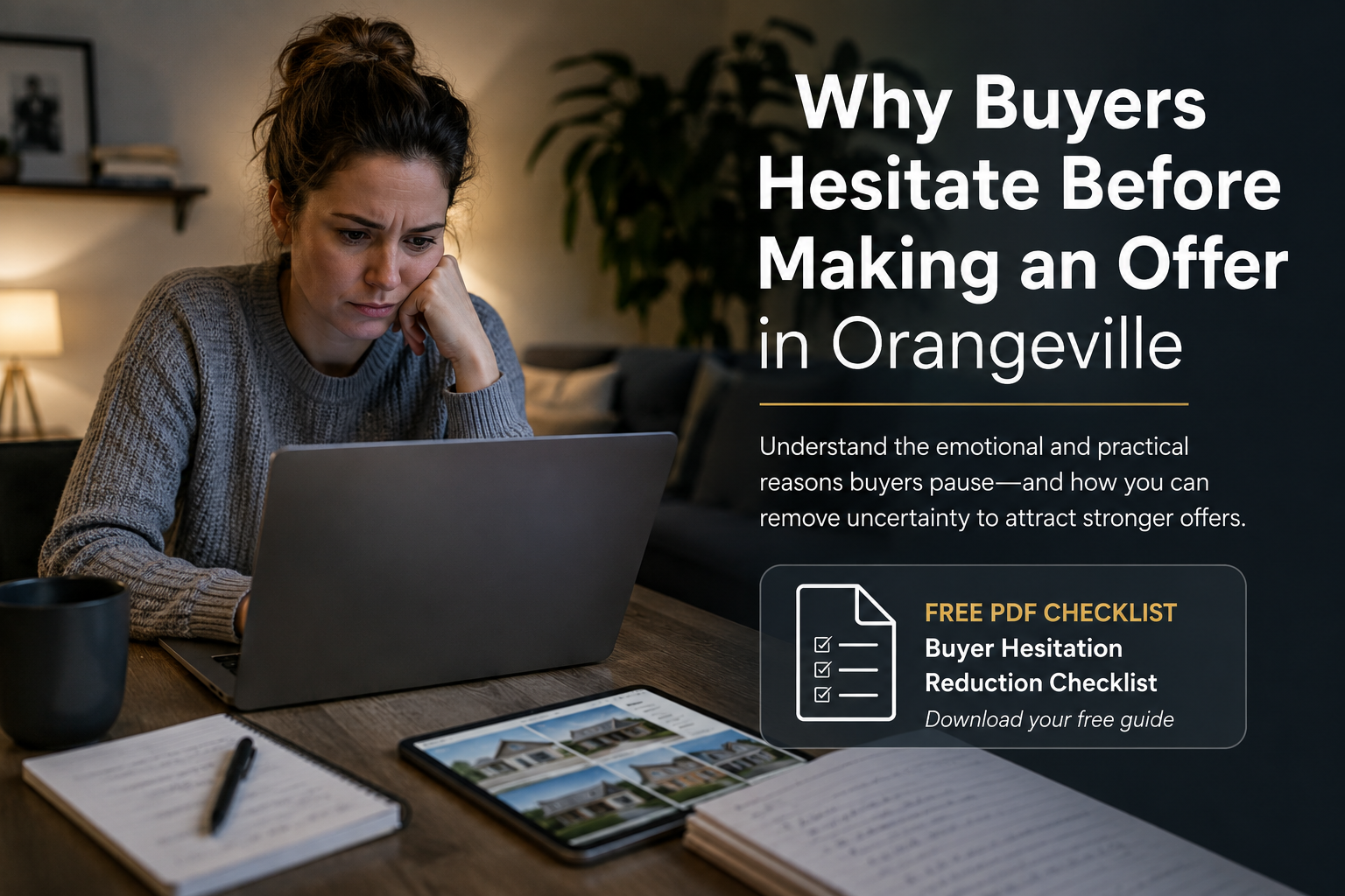 Why buyers hesitate before making an offer in Orangeville including pricing psychology, emotional confidence, buyer hesitation, online shortlisting, and downloadable PDF checklist
