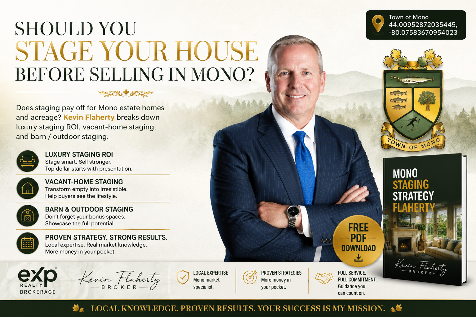 Mono real estate — staging strategy for rural estate, acreage, hobby farm, and luxury properties, photographed at 44.00952872035445, -80.07583670954023
