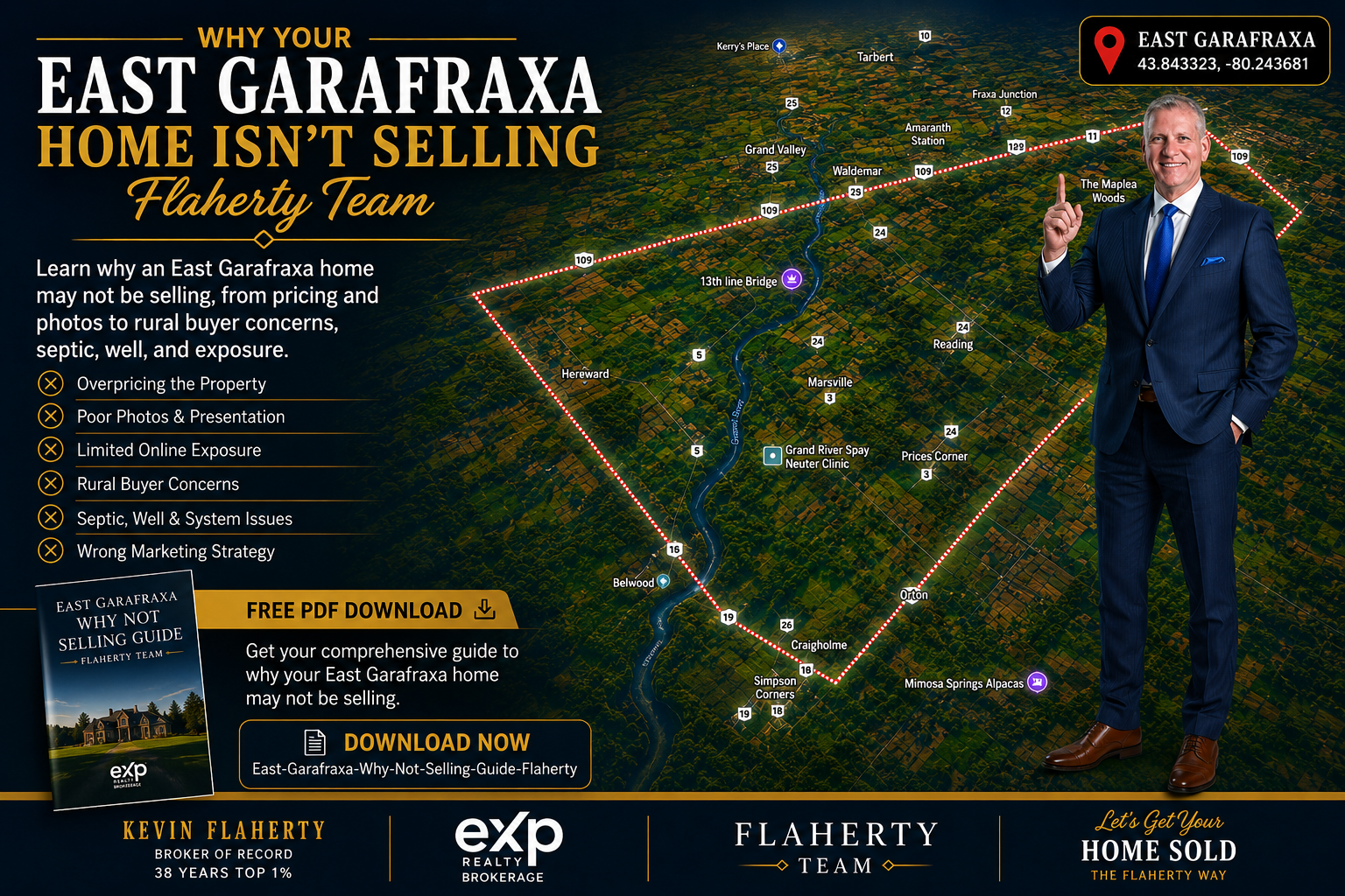 Kevin Flaherty with East Garafraxa map explaining why a home is not selling