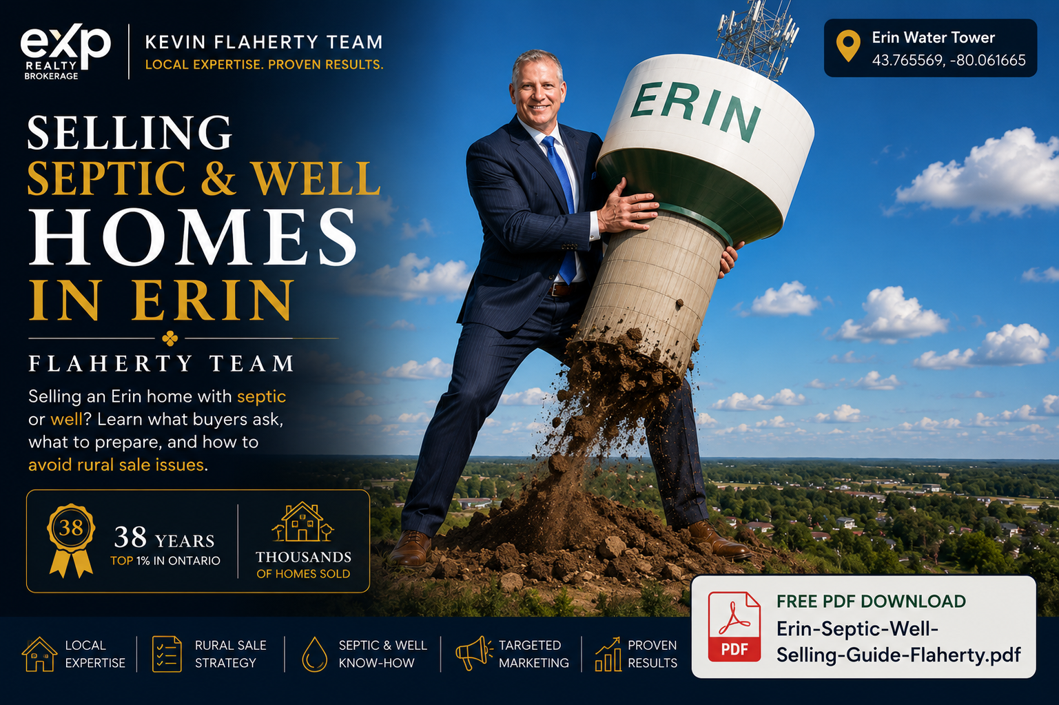 Kevin Flaherty septic and well seller guide image near the Erin Community Centre and Arena in Erin, Ontario