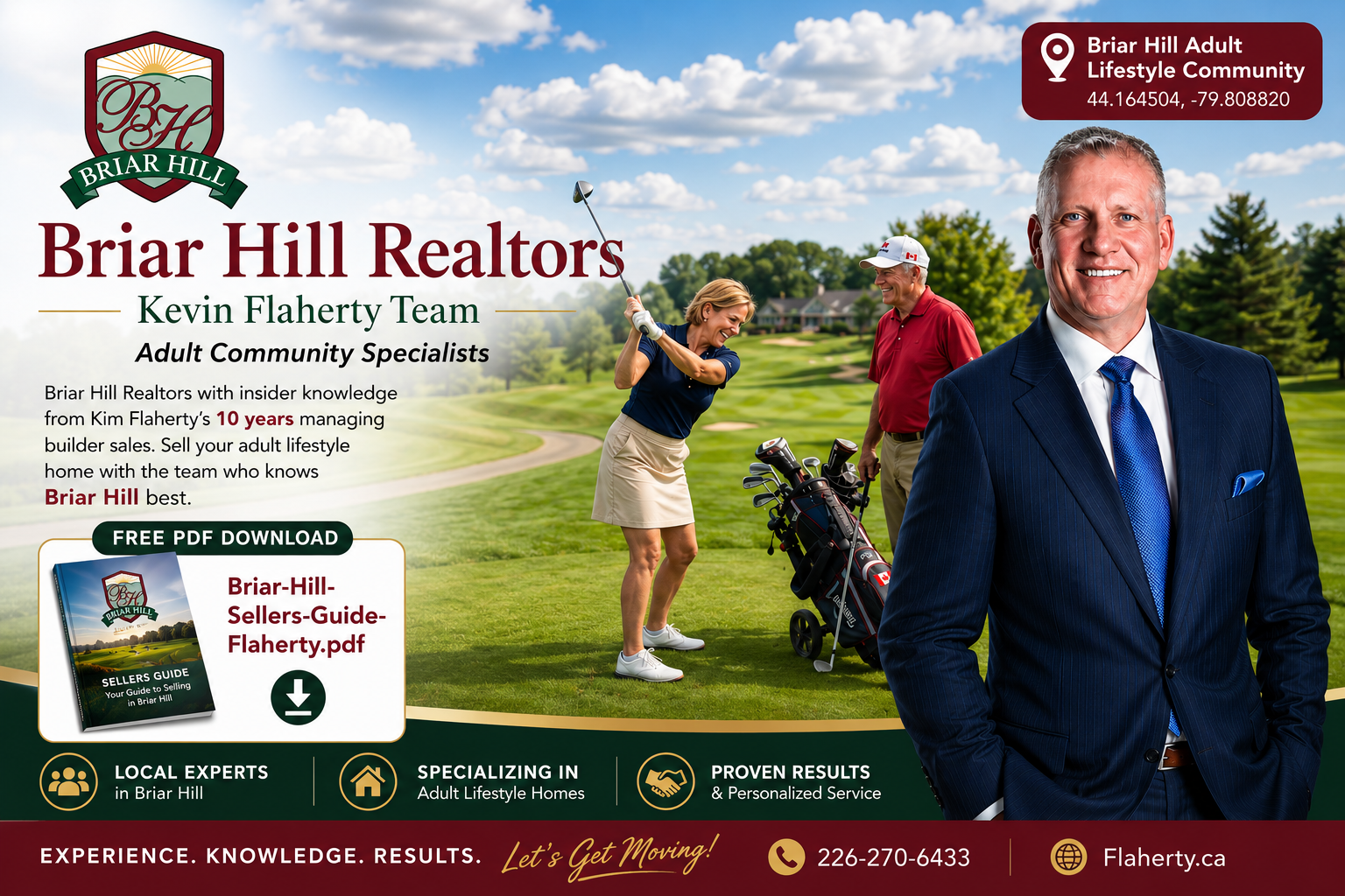 Retired couple golfing at Briar Hill and an image of Kevin Flaherty 44.164504 -79.808820