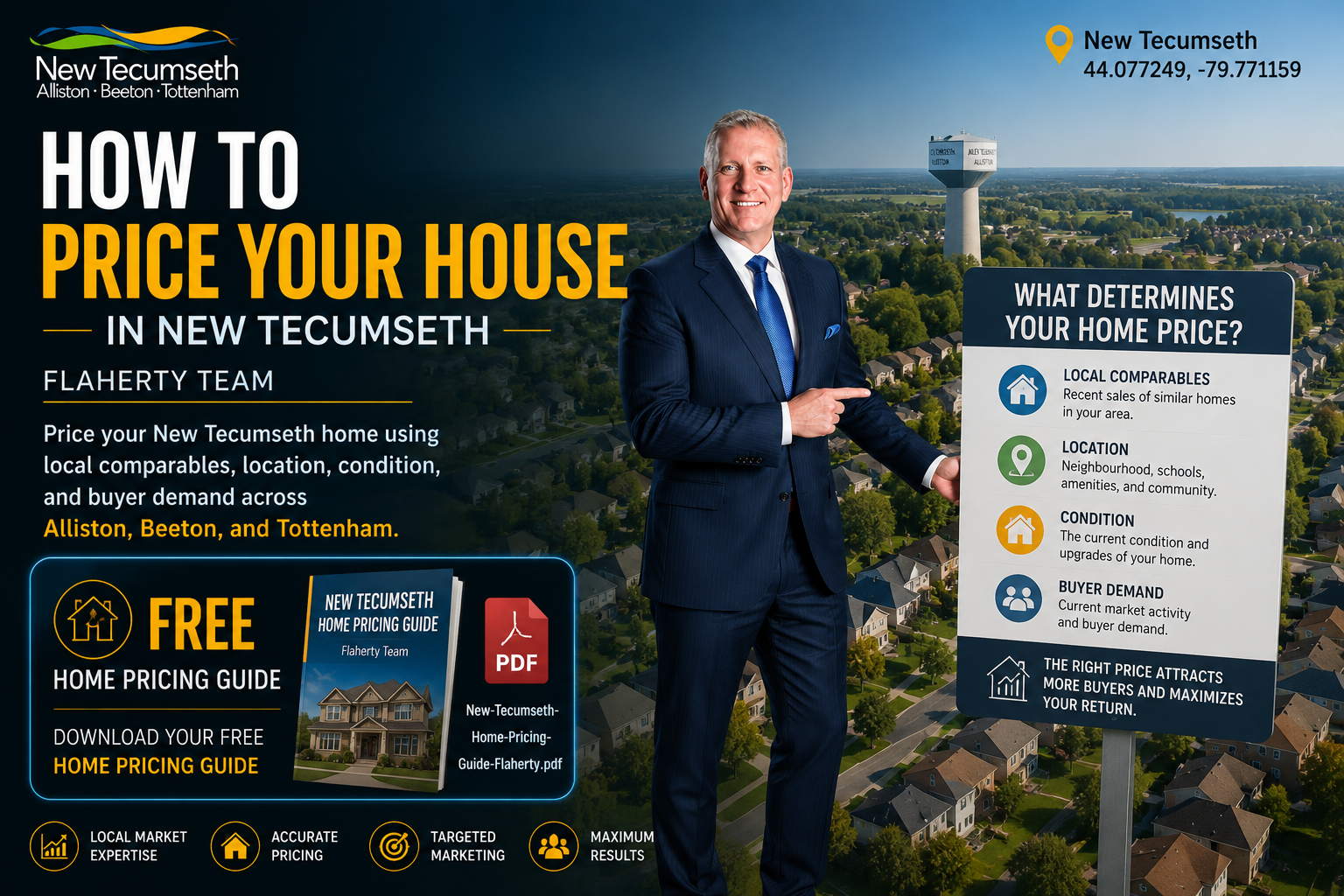 New Tecumseth real estate pricing aerial of Alliston — photographed at 44.077249 N 79.771159 W near Boyne River