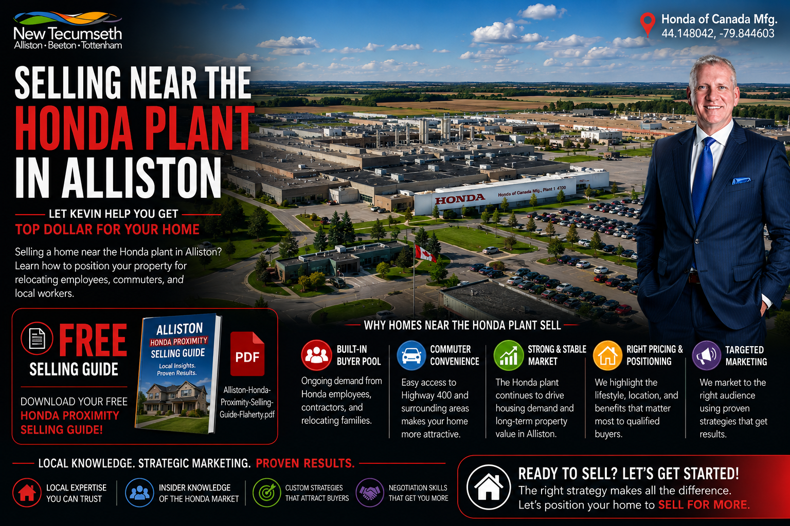 Honda Plant Alliston real estate — selling near Honda Canada Manufacturing in South Alliston, New Tecumseth township, photographed at 44.148042 N 79.844603 W