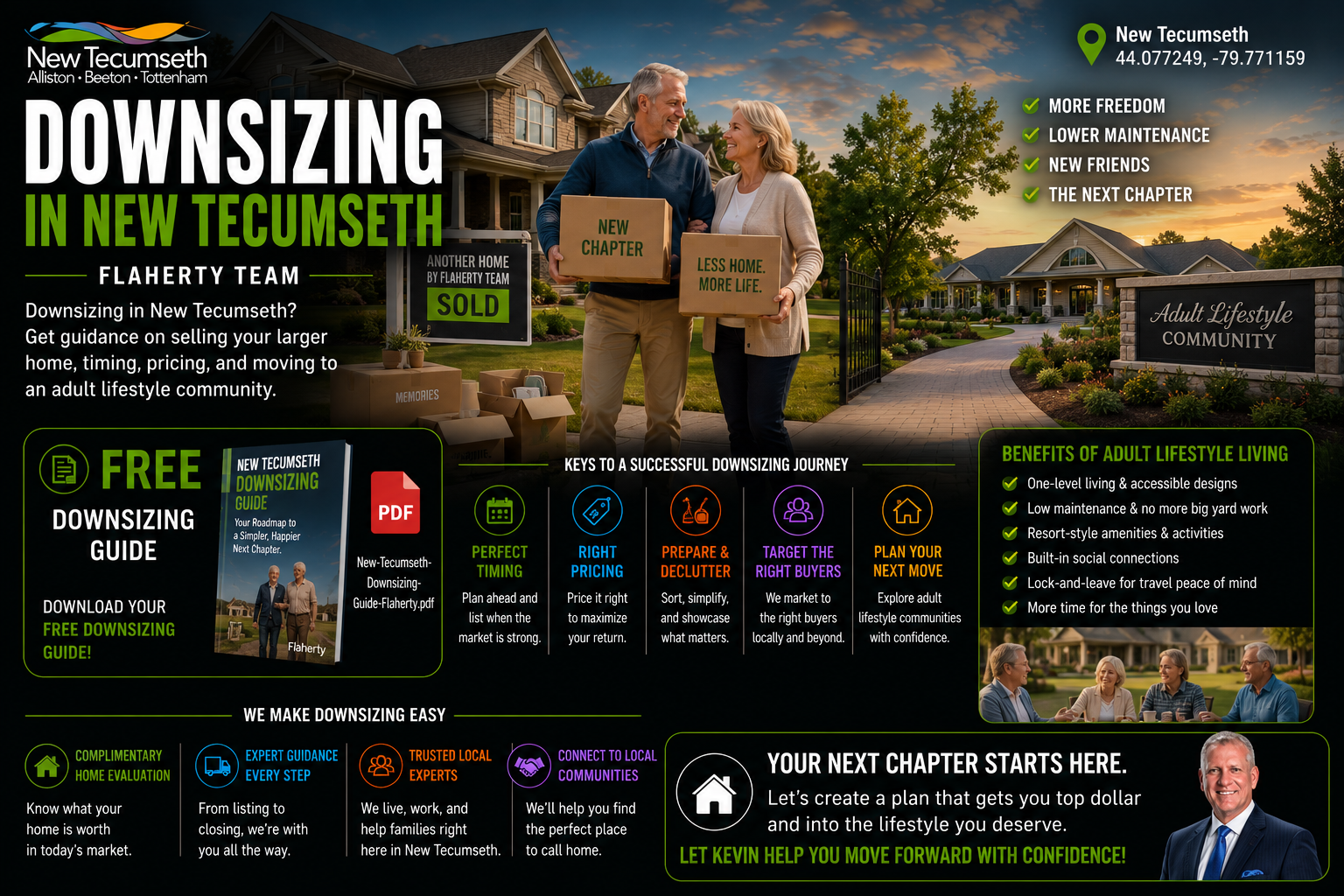 Adult couple carrying moving boxes into an adult lifestyle community in New Tecumseth — 44.077249, -79.771159