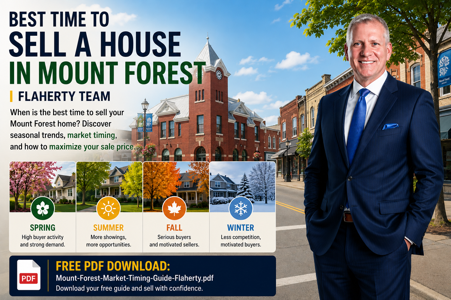 Kevin Flaherty standing in downtown Mount Forest at 43.981771, -80.735572