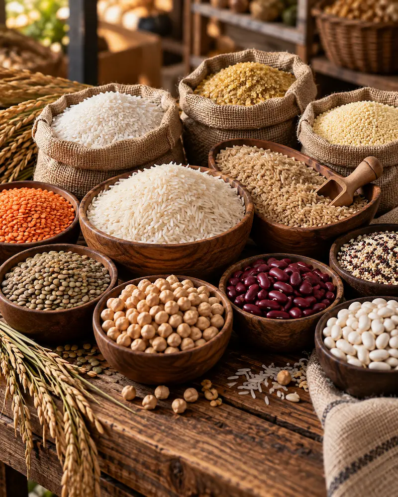 Riz, céréales et légumineuses
