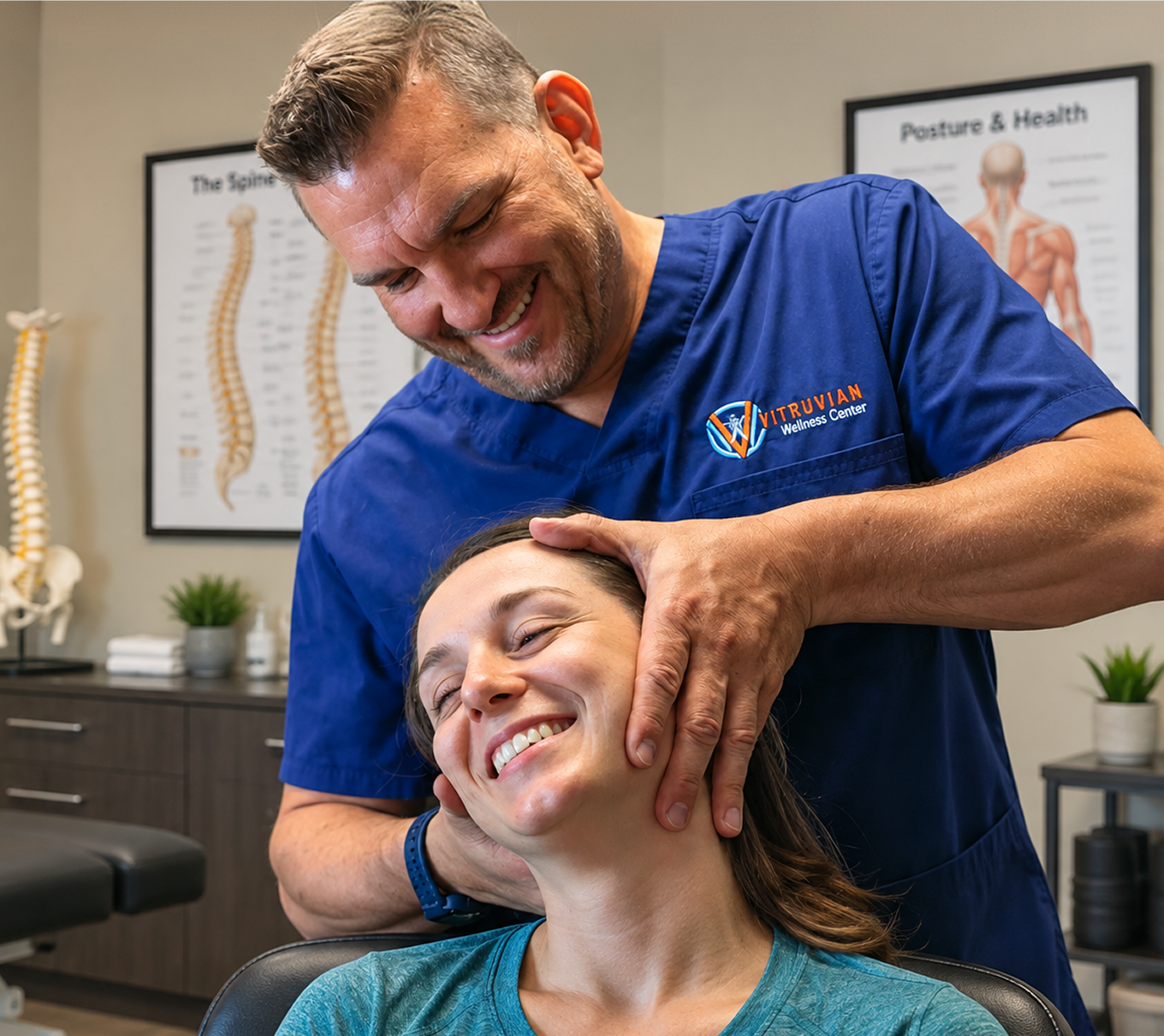 Dr. Morin adjusting a patient's neck