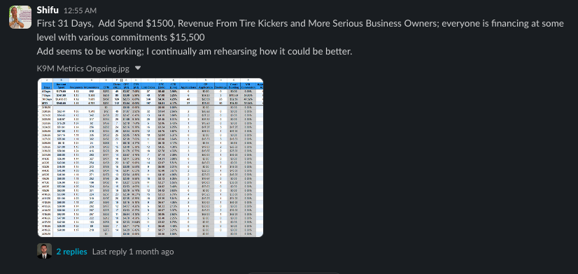 First 31 Days — $15,500 revenue from ad spend of $1,500