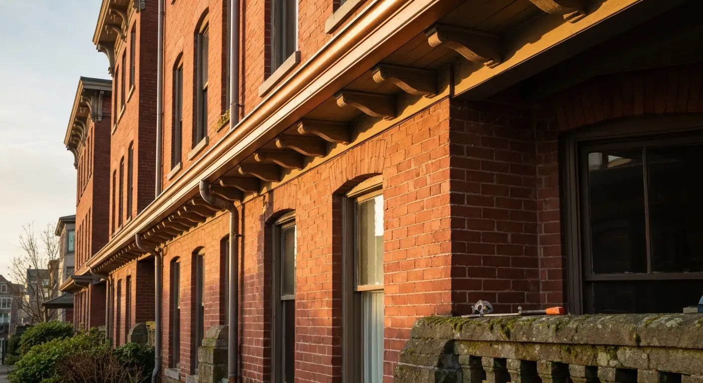 Historic building gutter maintenance downtown