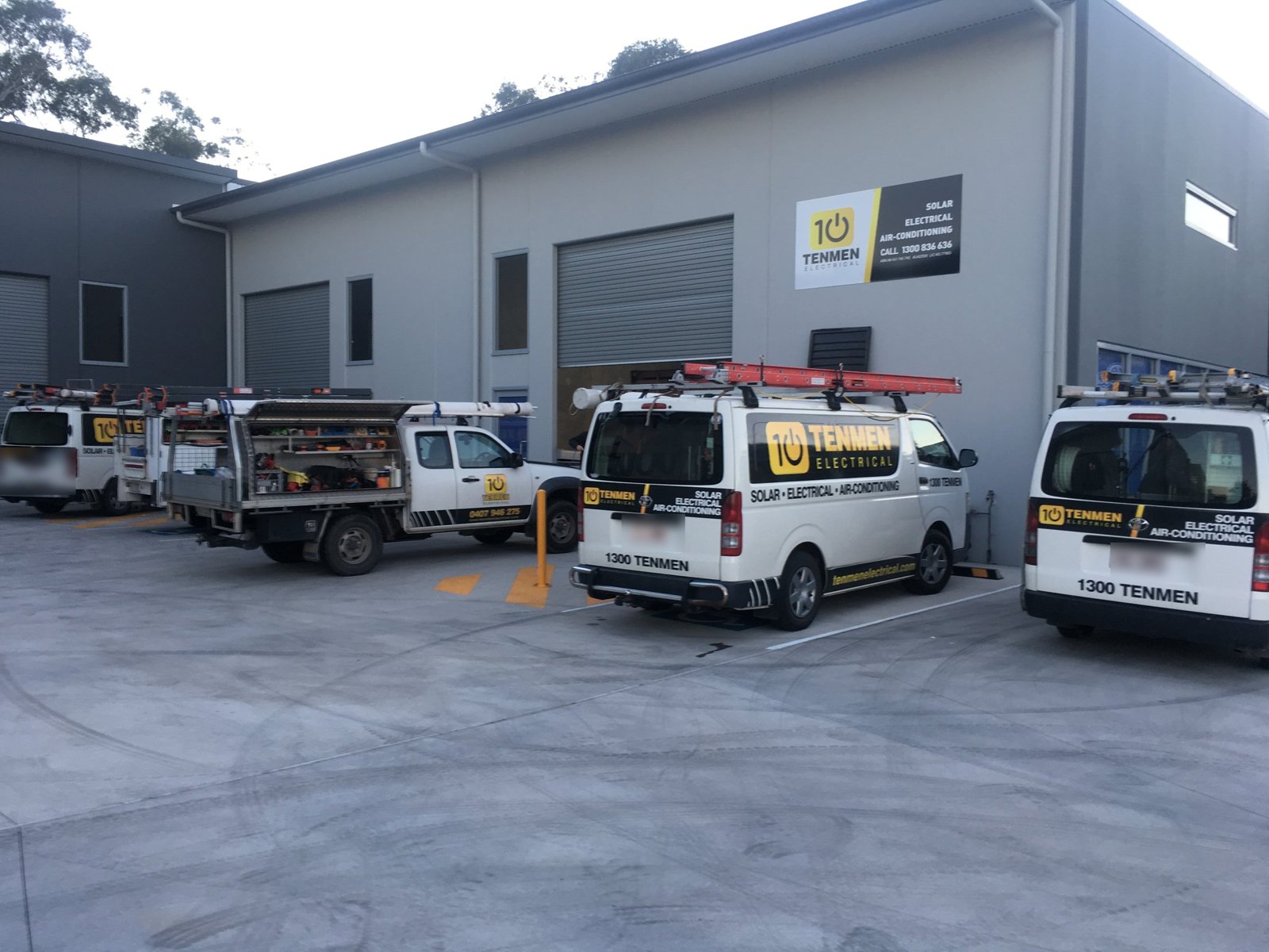The Tenmen Electrical team vans at our Baringa workshop