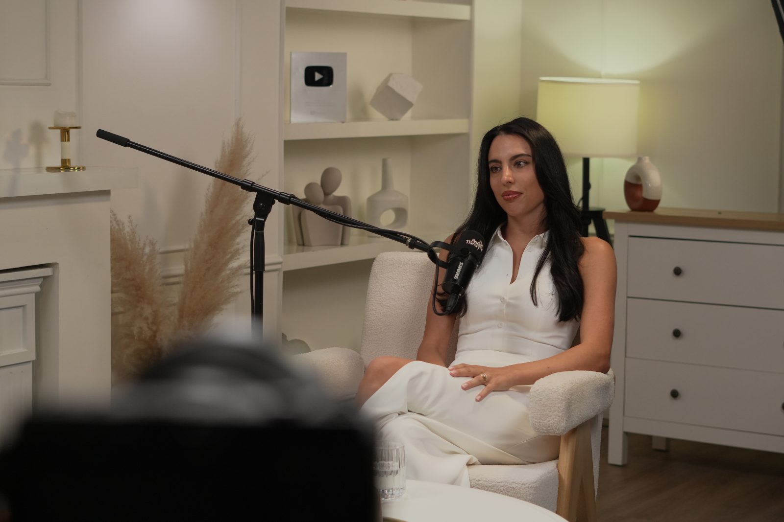 Erika recording The Balance Theory in the studio