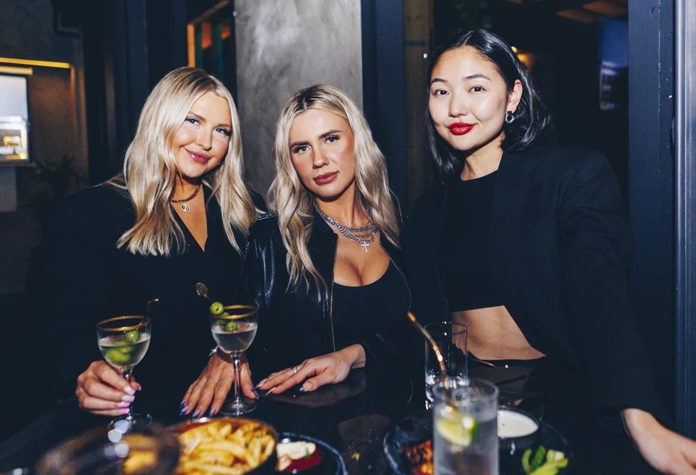 Friends over green drinks