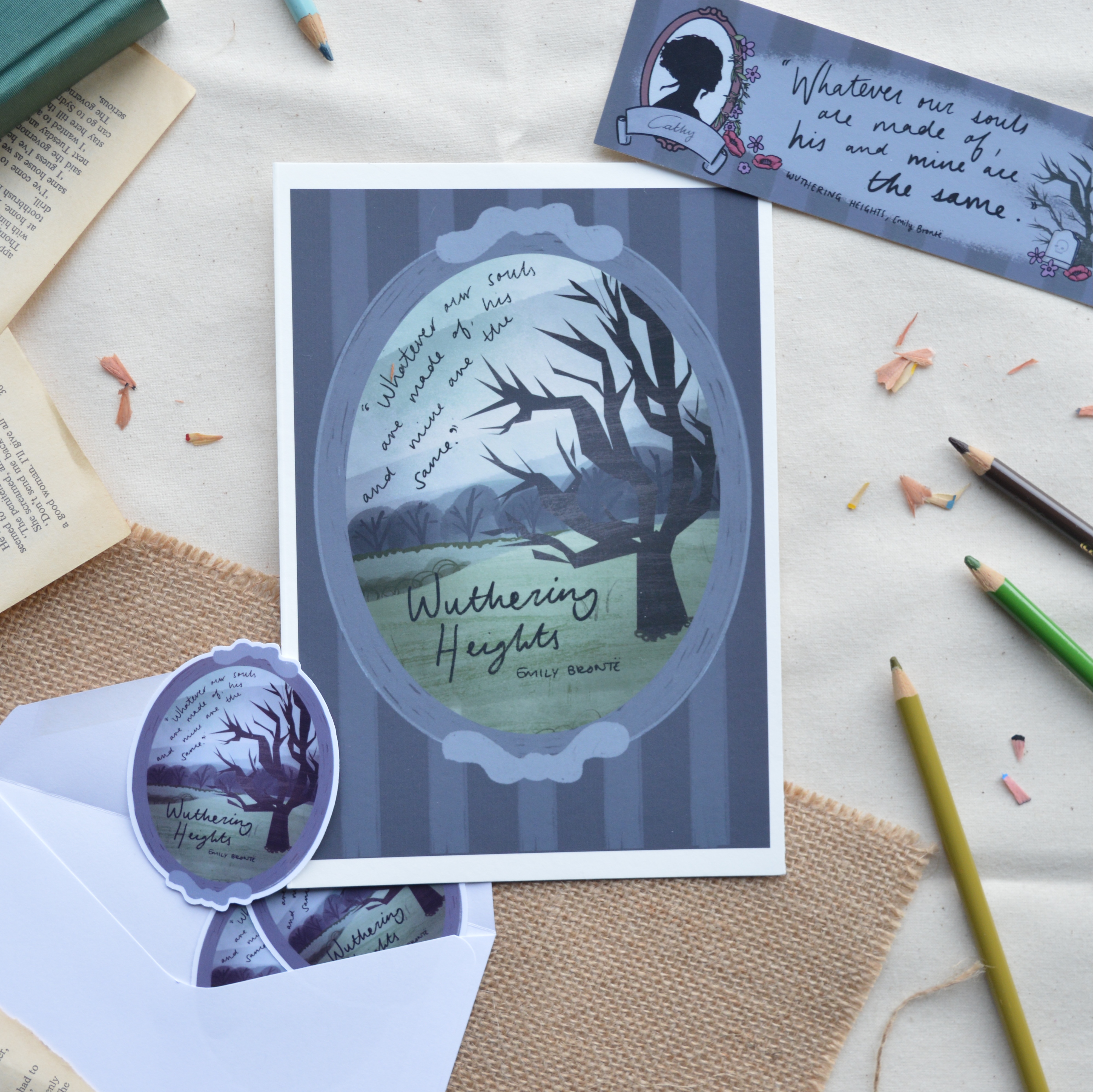 Wuthering Heights inspired art print, sticker and bookmark, available now on Etsy