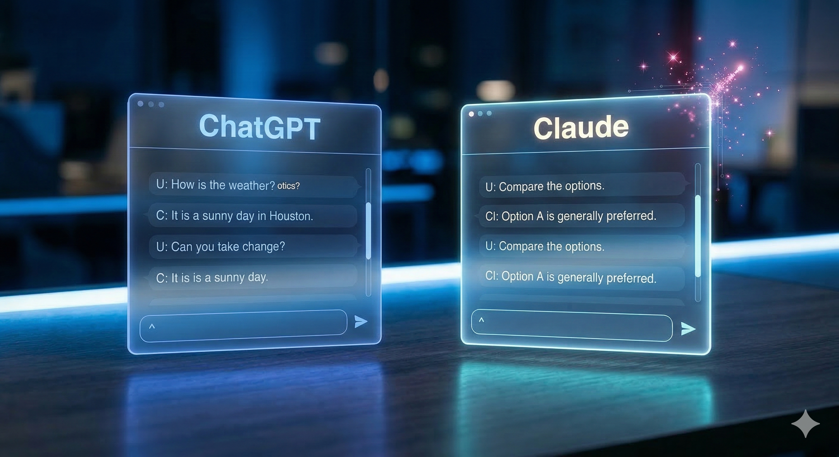 Side by side comparison of Claude and ChatGPT AI tools on a dark blue background with the AI with Whit logo