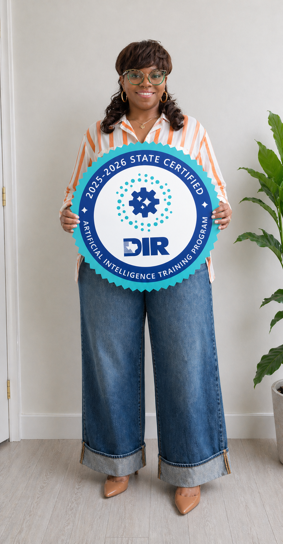 Whitney Johnson, founder of AI with Whit, with the 2025-2026 State Certified DIR Artificial Intelligence Training Program seal