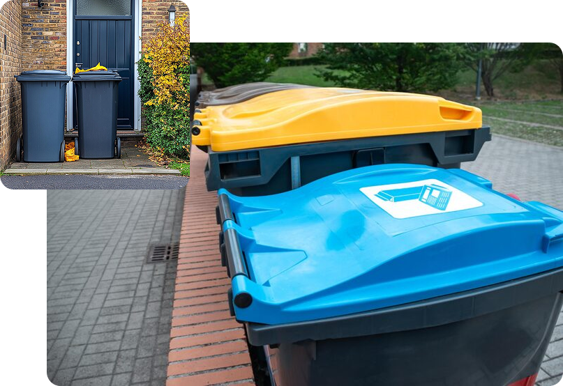 Trash cans being professionally cleaned and sanitized with pressure washing service