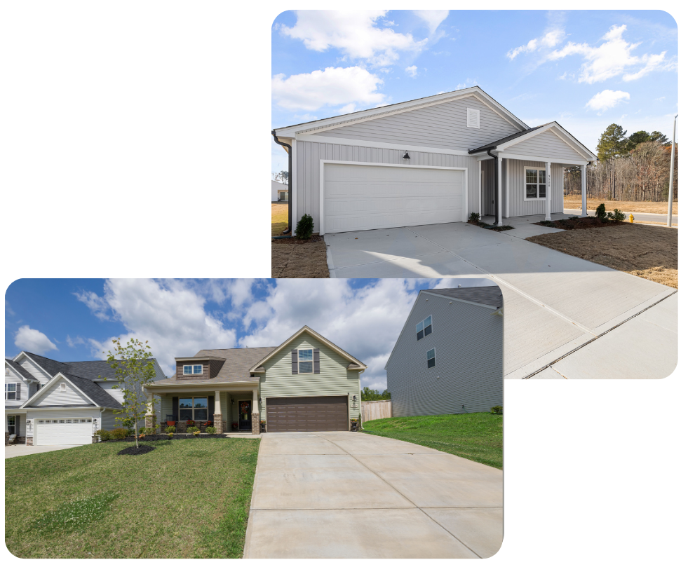 Clean residential home exterior and driveway after professional pressure washing service