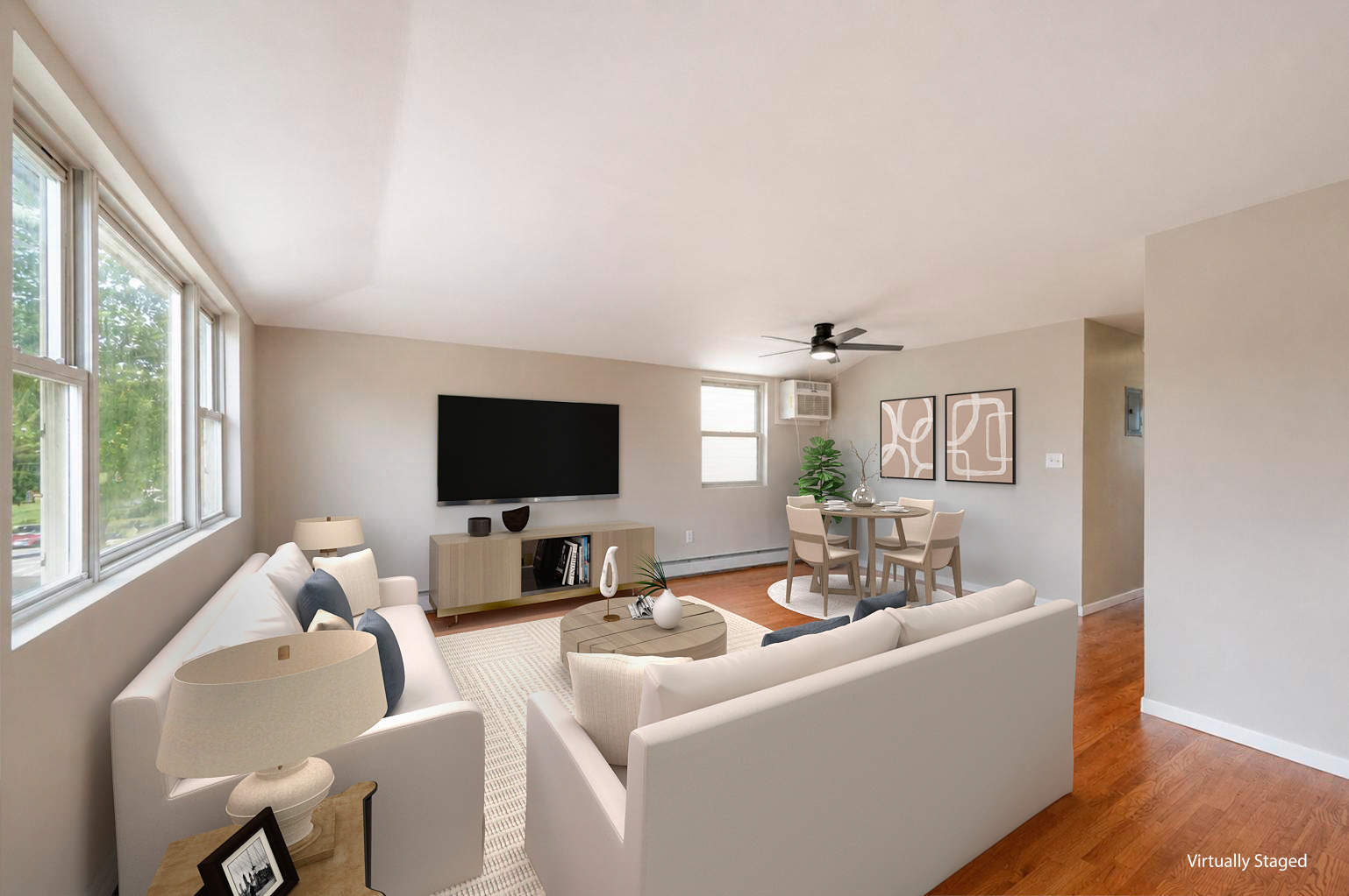 Virtually staged top-floor living room