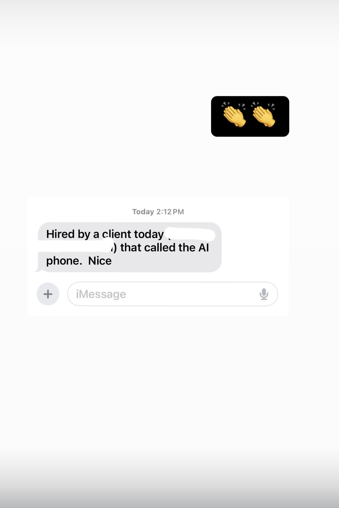 Client hired from a lead that called the AI phone
