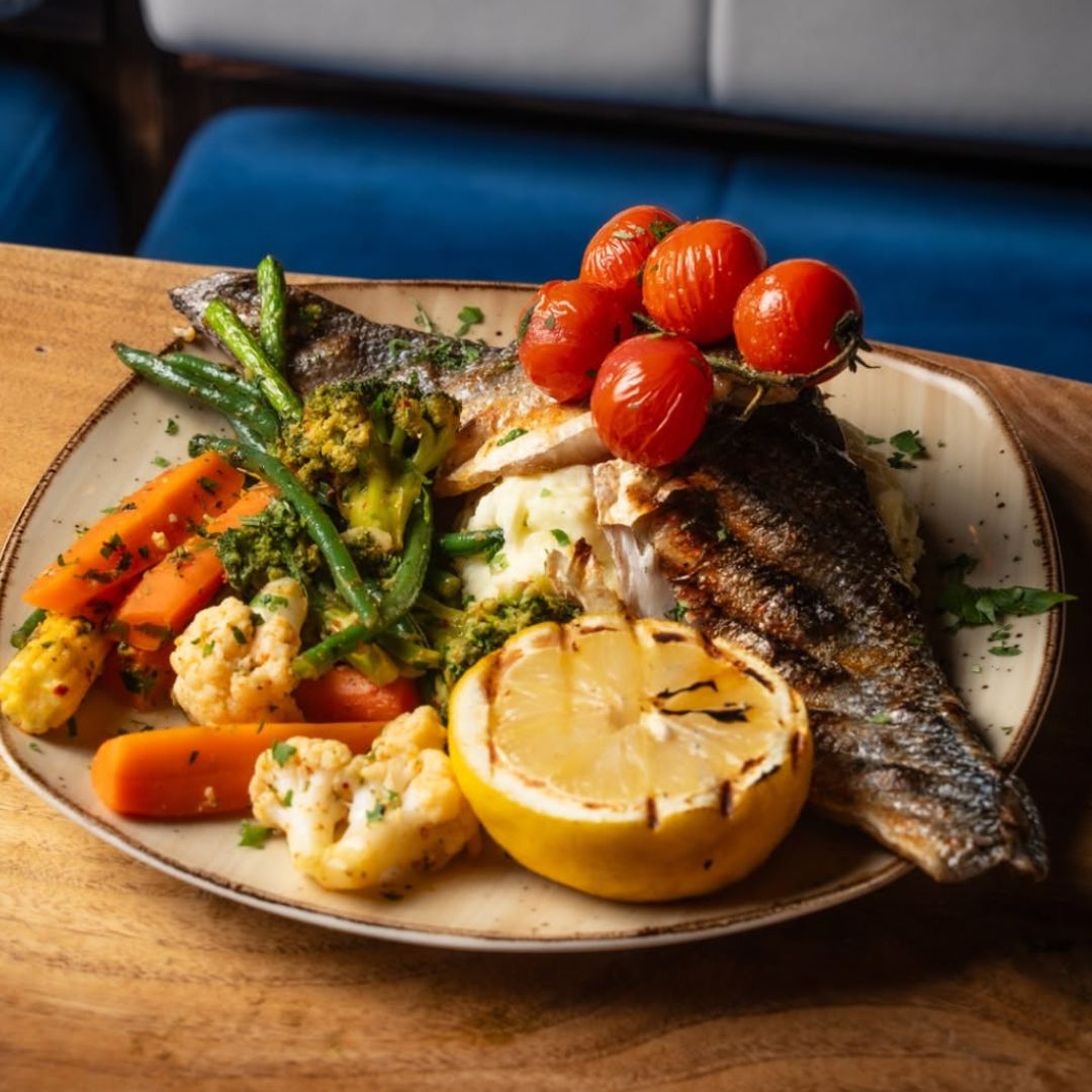 chargrilled whole sea bass