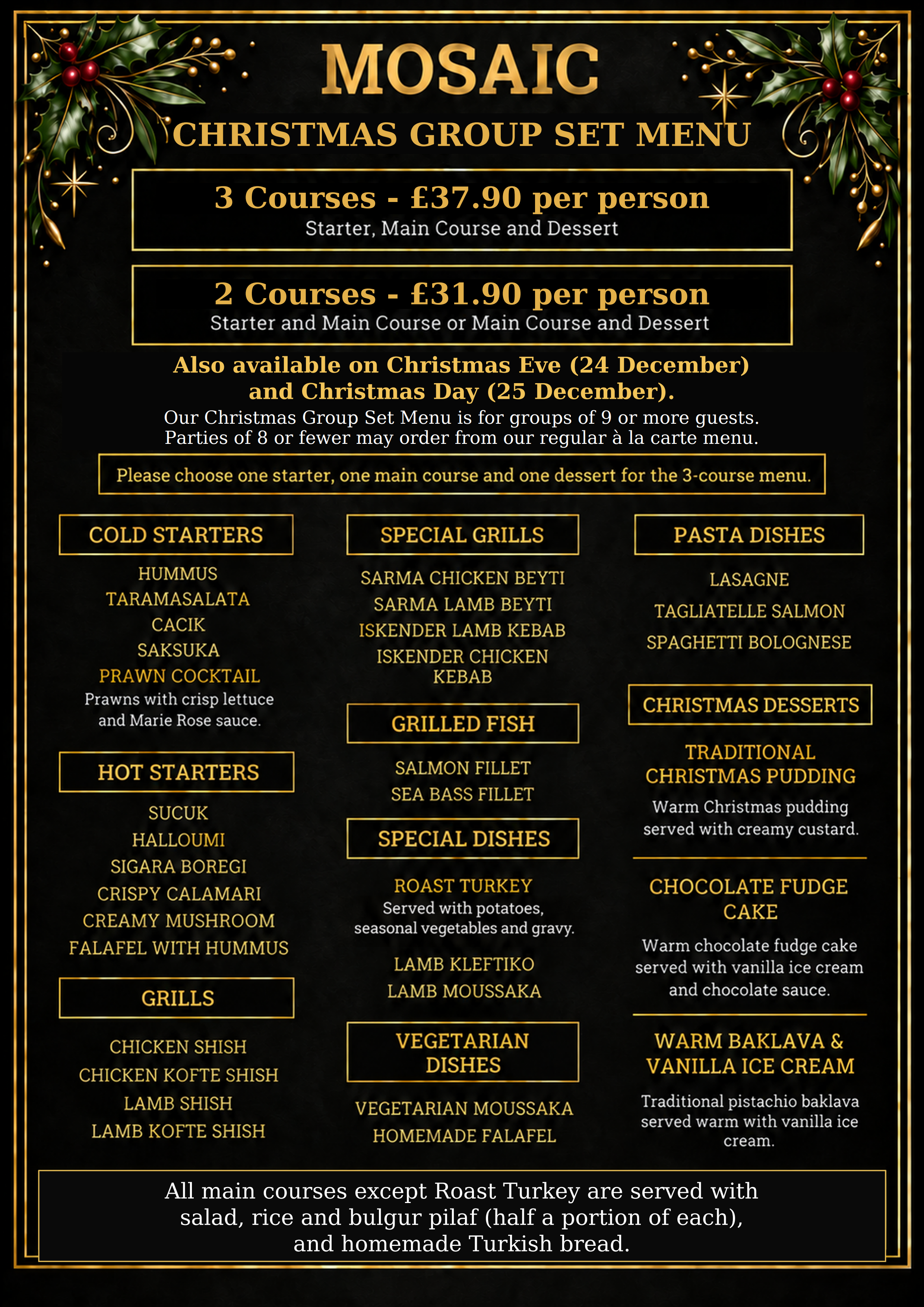 Mosaic Braintree Christmas Group Set Menu