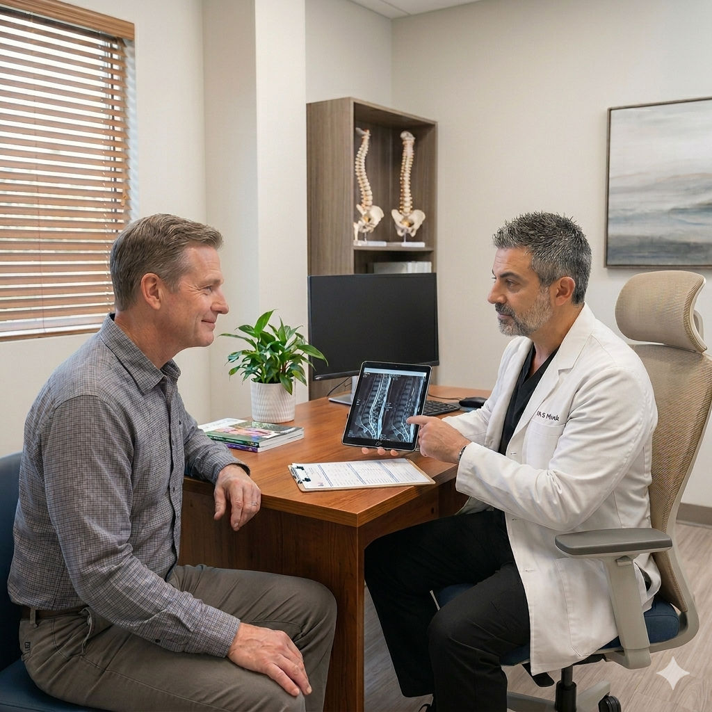 Dr. David Nahali consulting with a patient at SpinalAid Disc Center in Orlando