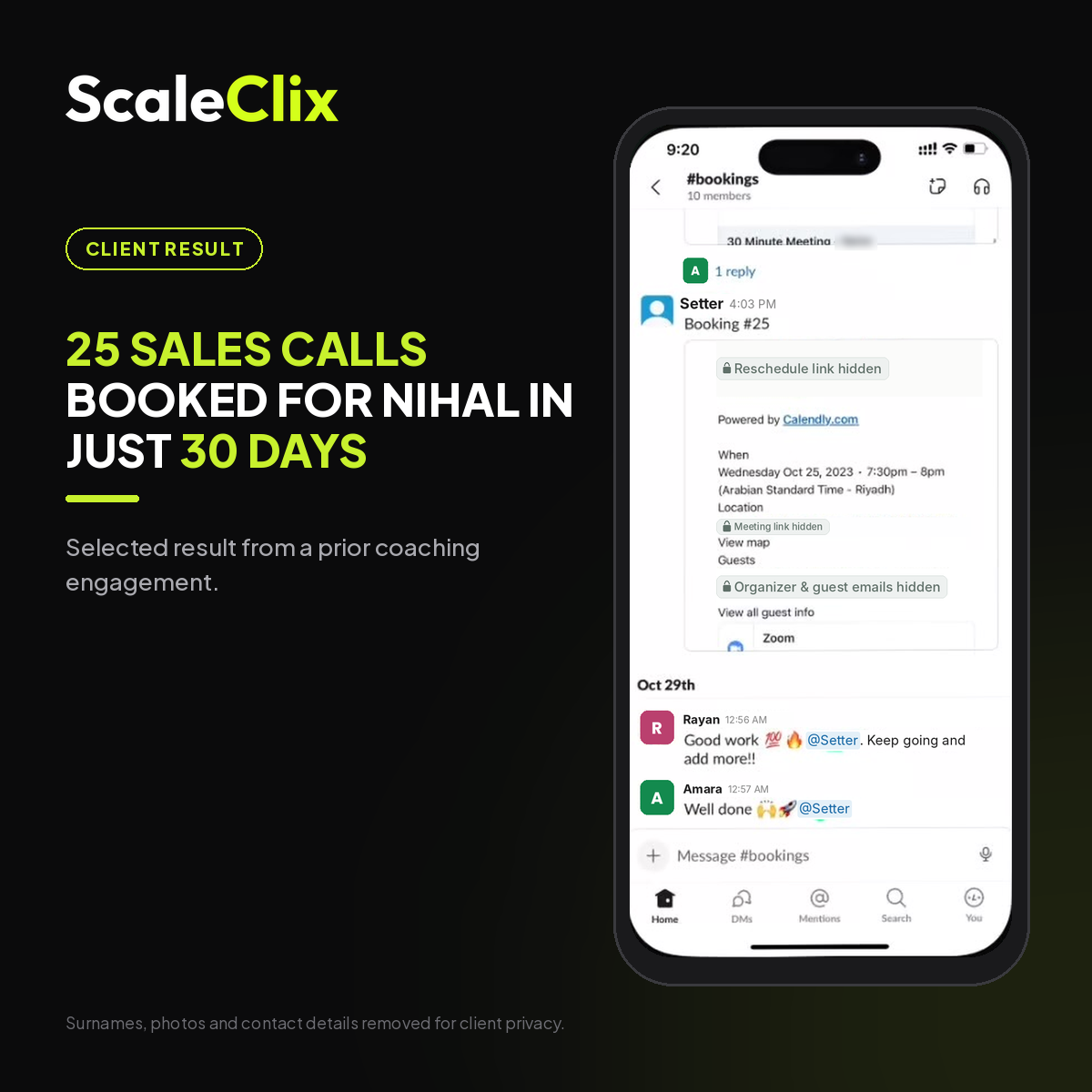 Earlier client result: 25 sales calls booked for Nihal in just 30 days.
