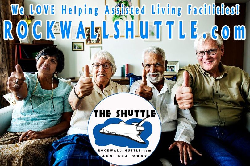 Smiling seniors from an assisted living community with The Shuttle - We LOVE Helping Assisted Living Facilities