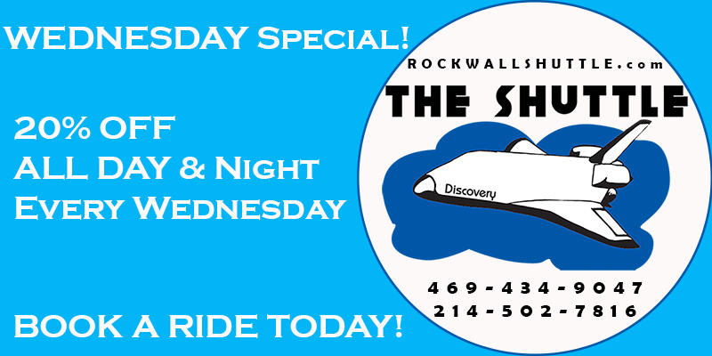 Wednesday Special - 20% off all rides all day and night every Wednesday, book a ride today