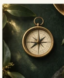 Brass compass on a forest-green surface